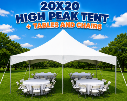 20x20 High Peak Tent + Tables + Chairs